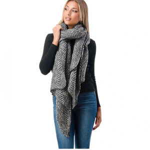 Marcus Adler The Lucia Large Scarf Wrap Black and White Herringbone NWT